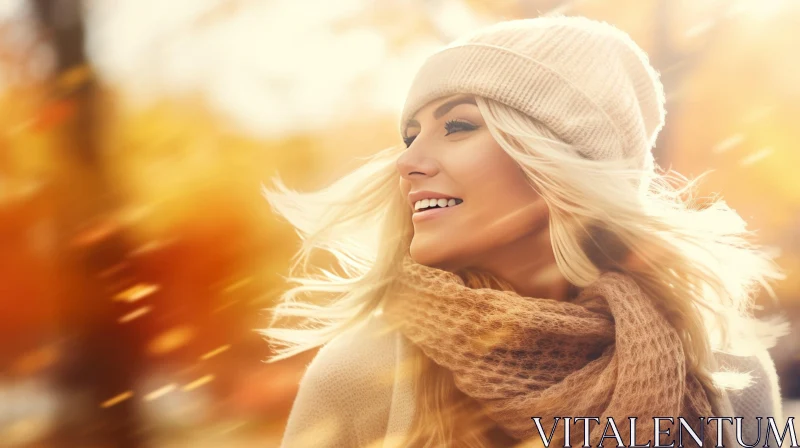 Smiling Woman in Autumn Fashion AI Image