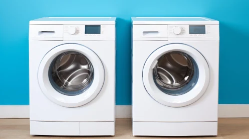 White Washing Machines on Blue Background