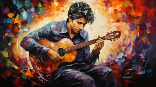 Young Man Playing Guitar - Artistic Painting