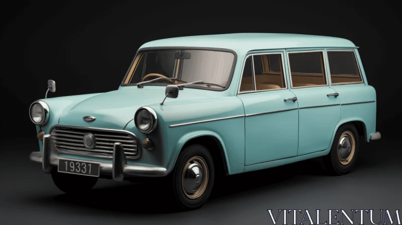 AI ART Captivating Realistic Art: Old Blue Car with Black Trim