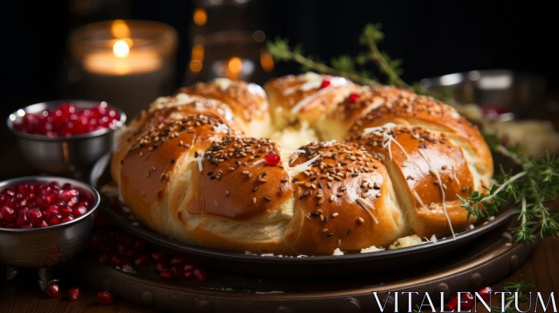 AI ART Cheese Bread Wreath with Sesame and Pomegranate Seeds