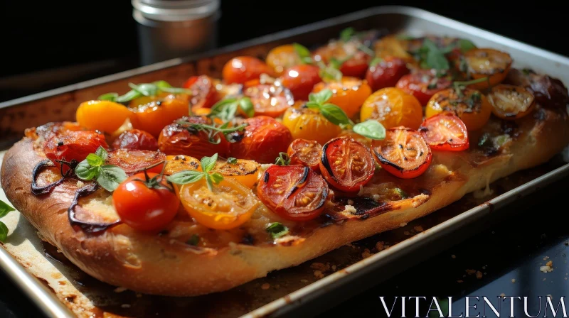 AI ART Delicious Focaccia with Cherry Tomatoes and Basil