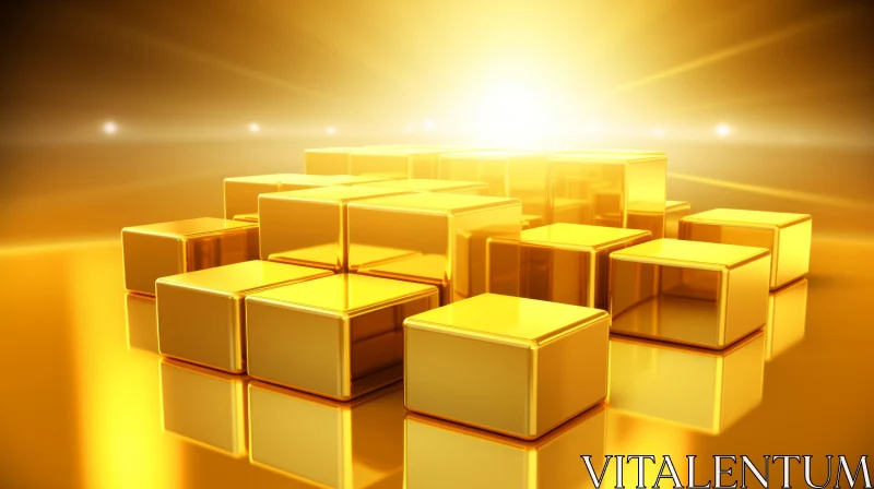 Golden Cubes 3D Rendering on Metallic Background AI Image