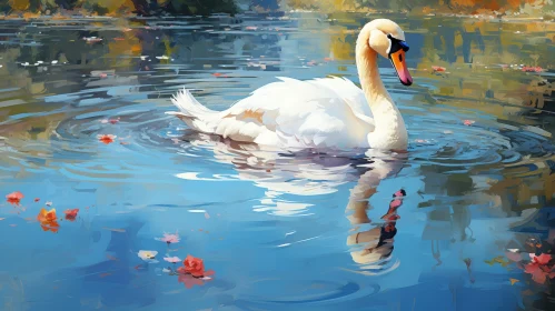 Graceful Swan Painting in a Serene Lake Setting