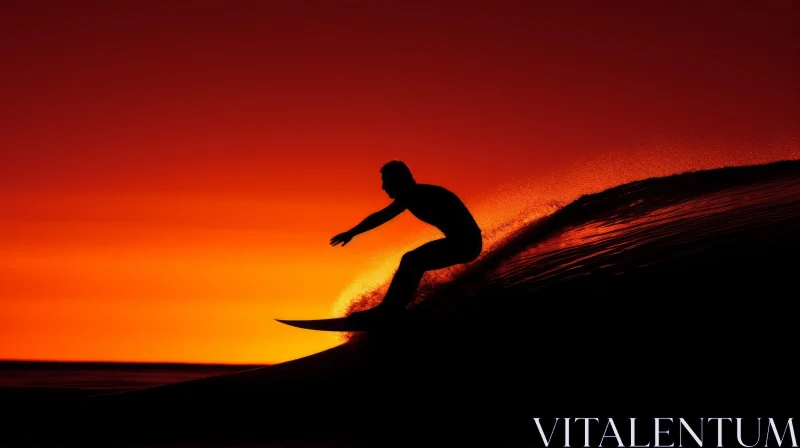 Surfer Riding Wave at Sunset - Ocean Adventure Scene AI Image
