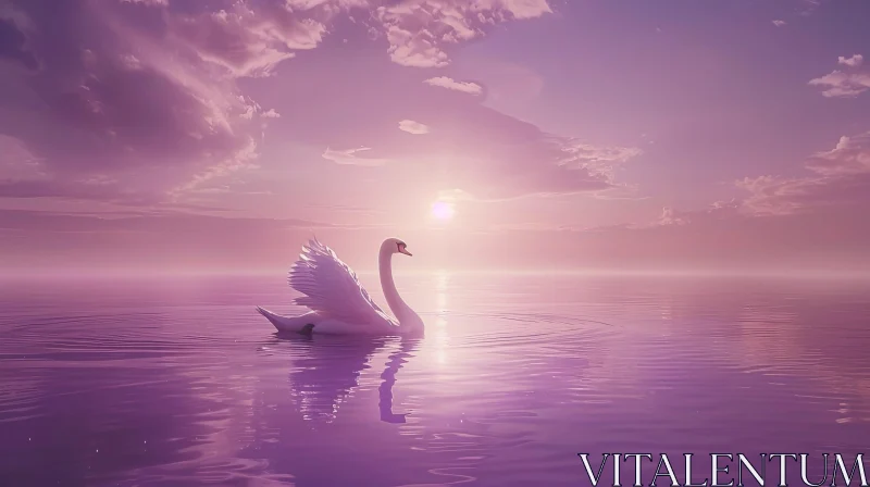 AI ART Tranquil Swan Sunset Lake Image