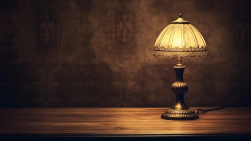Vintage Lamp on Wooden Table