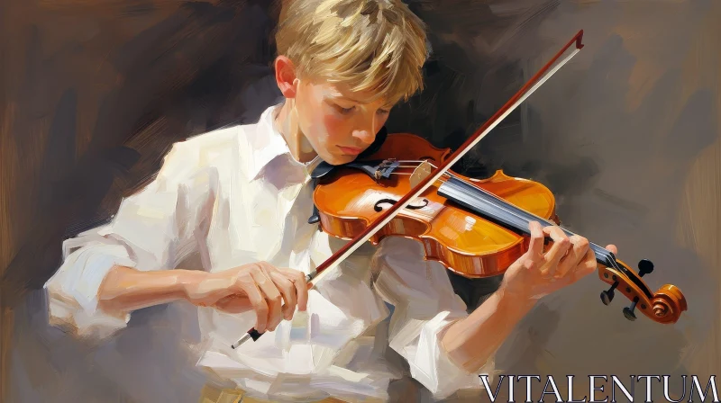 AI ART Young Boy Playing Violin - Realistic Artwork