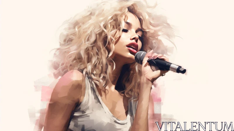 Young Woman Singing Painting - Realistic Artwork AI Image