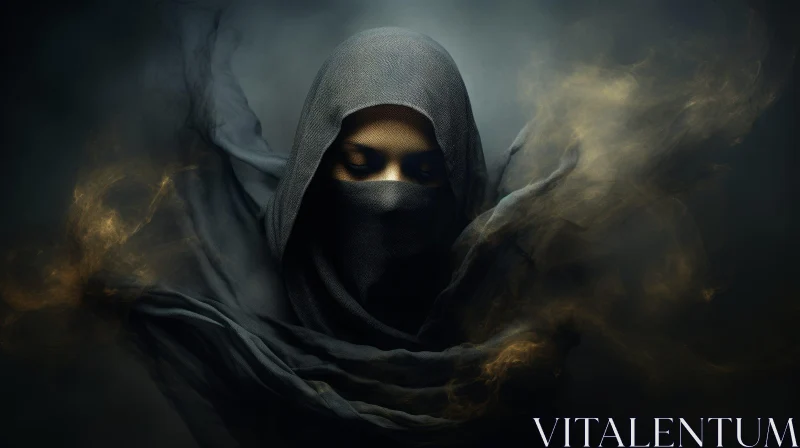 Dark Portrait of Woman in Black Hijab AI Image
