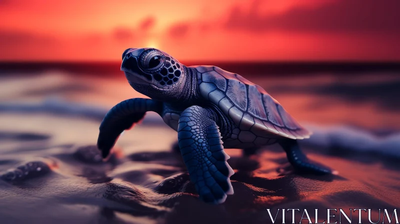AI ART Enchanting Sea Turtle Hatchling at Sunset