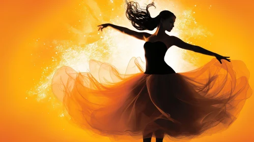 Graceful Dance Silhouette | Joyful Beauty in Orange Background