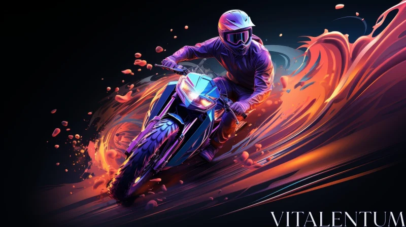 AI ART Man Riding Motorcycle through Flames