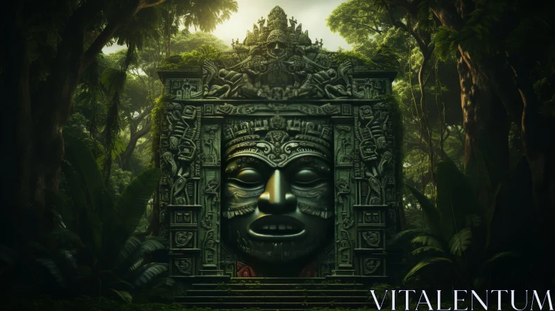 Mayan Temple in Jungle Digital Painting AI Image