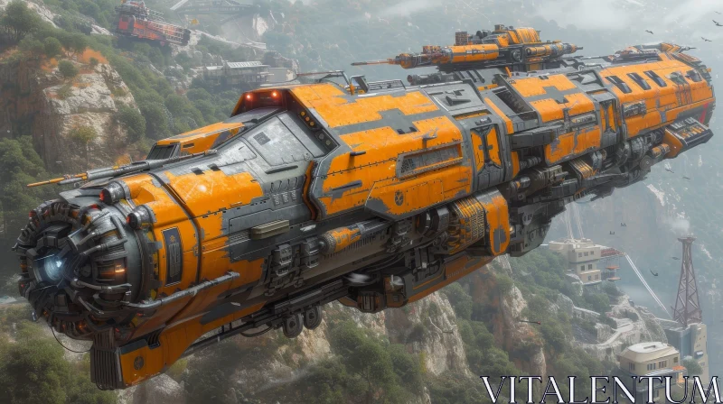 Spaceship Flying Over Mountains - Adventure and Mystery AI Image