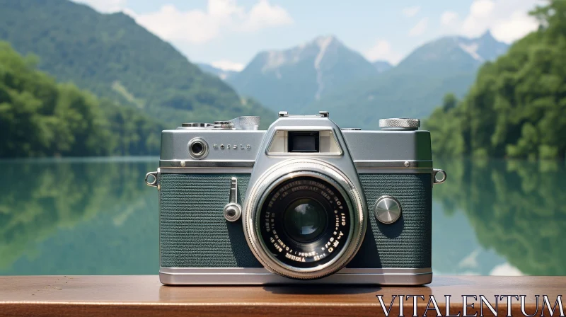 Vintage Camera Close-up with Landscape Background AI Image
