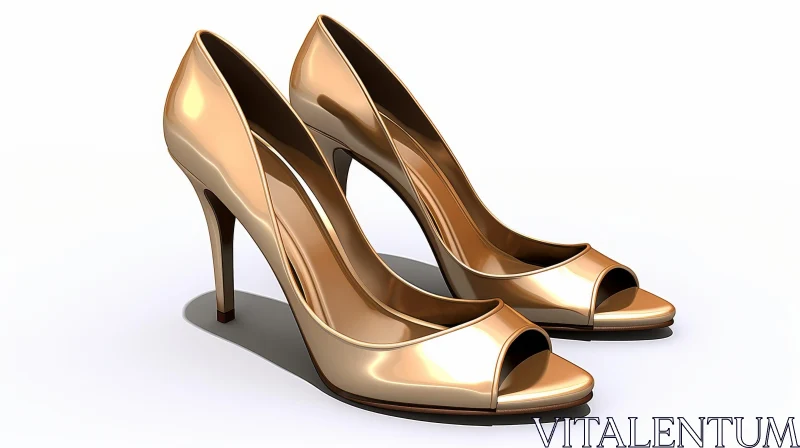 AI ART Golden High Heels - 3D Rendering Fashion Shoes
