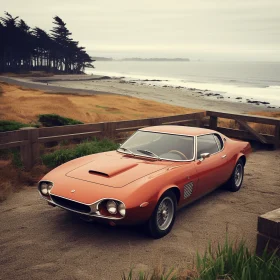 Red Sports Car by the Ocean: Organic Forms and Classic Japanese Simplicity