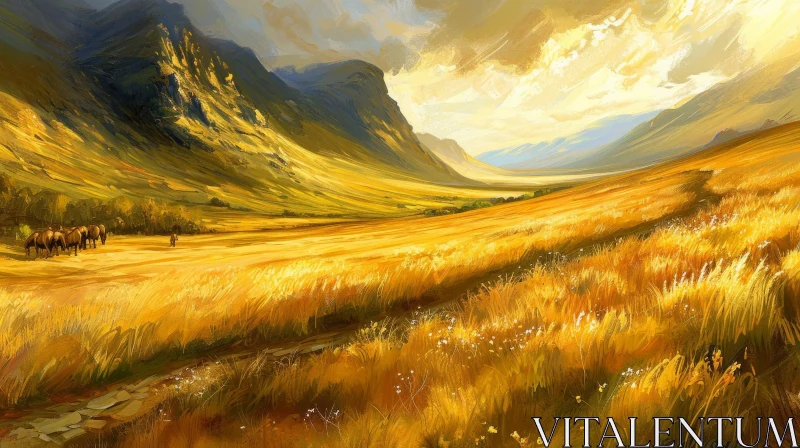 Serene Valley Landscape Painting AI Image