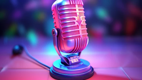 Silver Retro Microphone with Pink Filter and Multicolored Lights