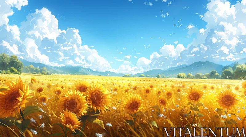 Sunflower Field Landscape Painting AI Image