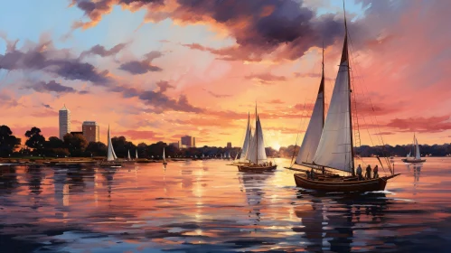 Sunset Sailboat Race Painting