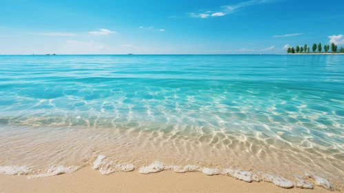 Tranquil Beach Scene: White Sand, Clear Blue Water, Peaceful Vacation