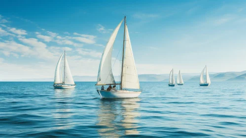 Tranquil White Sailing Boats on Calm Sea