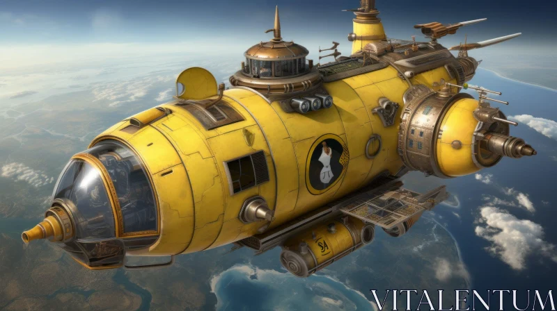 Yellow Steampunk Airship with Weapons AI Image