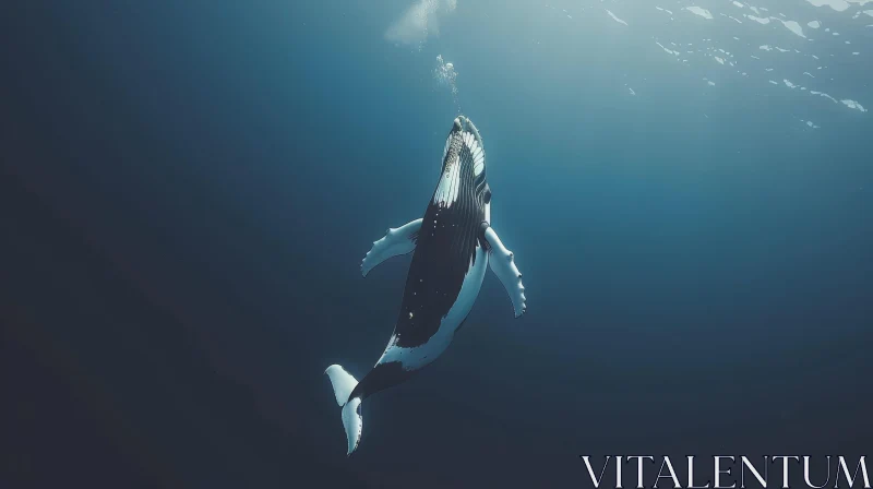 Graceful Humpback Whale Swimming in Ocean - Digital Painting AI Image