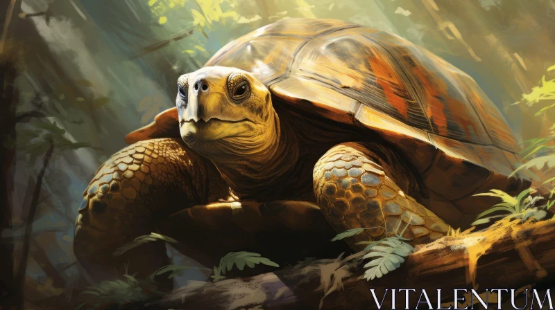 Majestic Giant Tortoise in Forest Setting AI Image