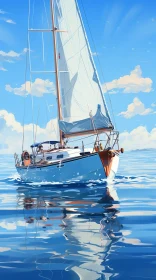 Sailboat on Blue Sea - Realistic Digital Painting
