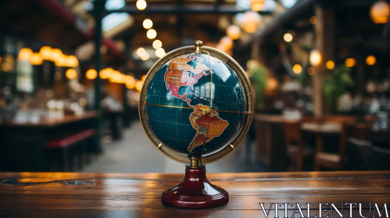 Vintage Globe on Wooden Table AI Image