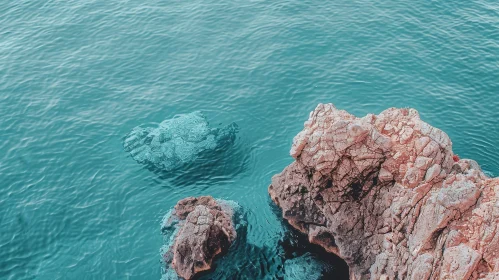 Breathtaking Top View of Rocky Coast and Blue Sea