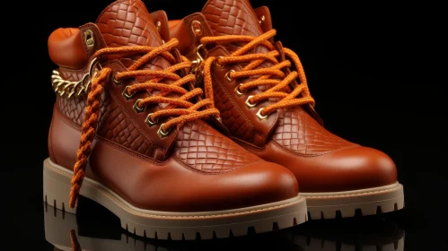 Brown Leather Boots with Orange Laces and Gold Chains