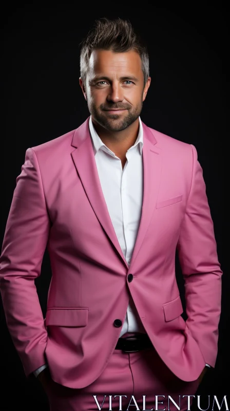 Confident Man Portrait in Pink Suit | Studio Photography AI Image