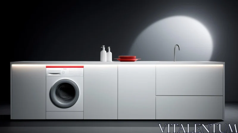 AI ART Contemporary Kitchen with Washing Machine and Sink