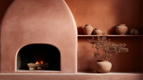 Cozy Fireplace with Flowers and Adobe Arch