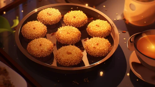 Delicious Glutinous Rice Balls with Sesame Seeds on Plate