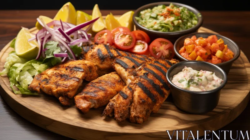 Delicious Grilled Chicken Breasts with Various Sides AI Image