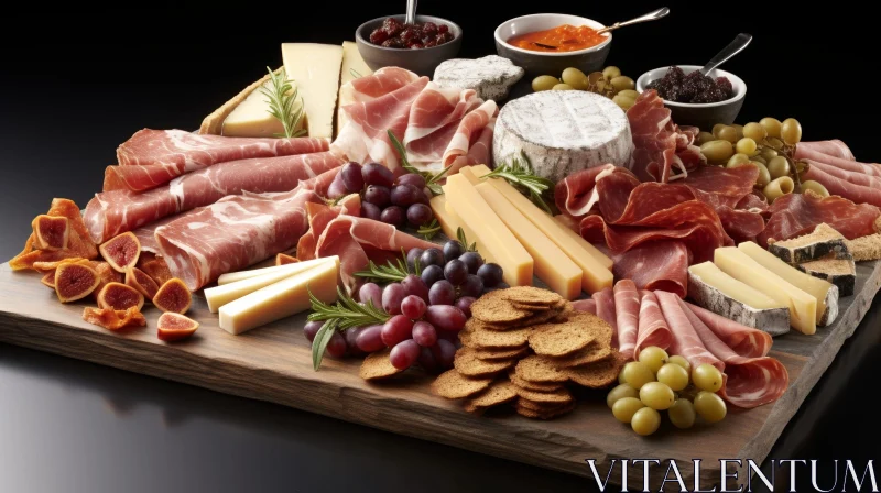 Exquisite Charcuterie Board with Meats, Cheeses, Fruits, and Crackers AI Image