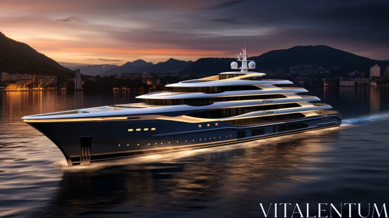 AI ART Luxurious Yacht at Sunset on the Water