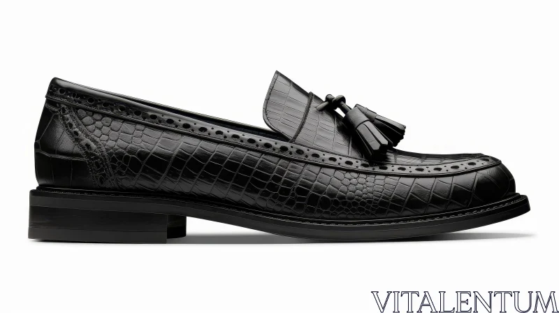 AI ART Black Leather Loafers with Tassels | Crocodile-Embossed | Fashion