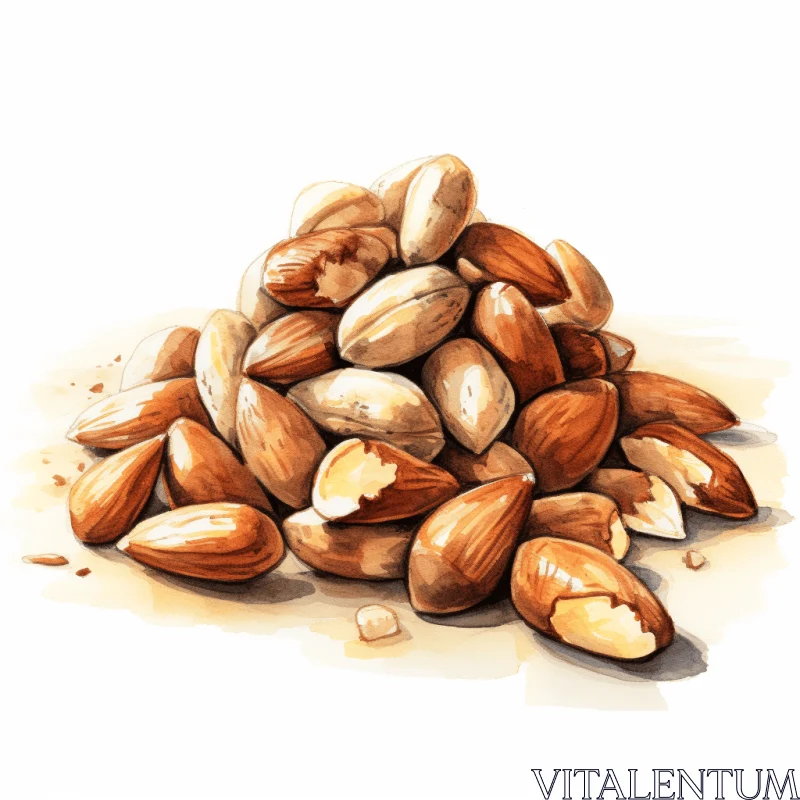 Detailed Painting of Almond Nuts on White Background AI Image