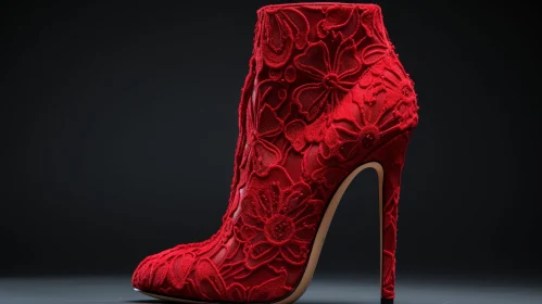 Elegant Red Lace High-Heeled Boot Photo