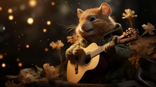 Enchanting Mouse Playing Guitar in Forest Setting