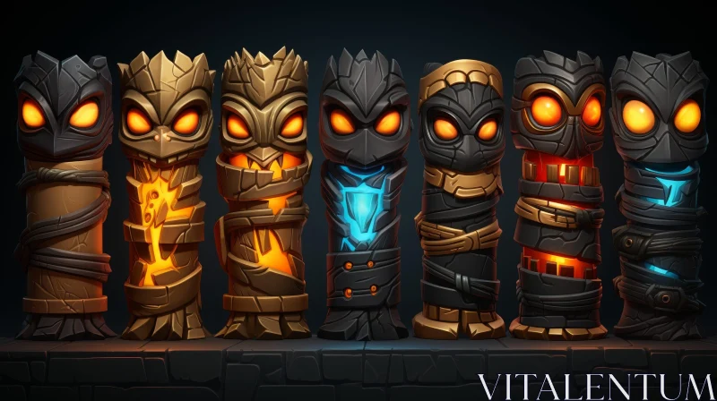 AI ART Enigmatic Tiki Statues: A Material and Glow Exploration