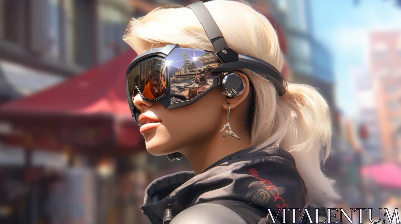 Futuristic Young Woman Portrait with City Reflection AI Image