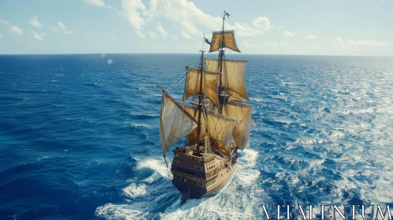 Majestic Old Ship Sailing Through Blue Ocean Waves AI Image