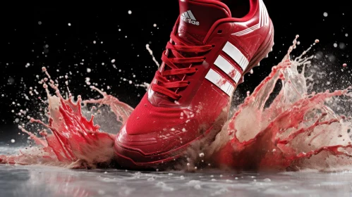 Red and White Sneaker with Liquid Splash